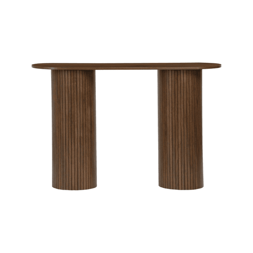 Console escandinava oval com efeito de madeira estriada, Legacy, Madeira de nogueira, 120x35x75 cm