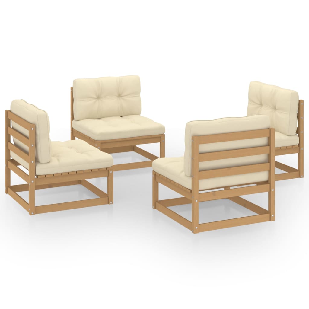 Juego de muebles de jardín 4 pzas y cojines madera pino maciza