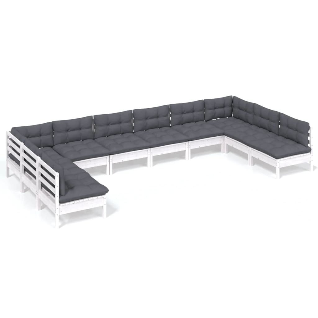 Muebles de jardín 10 pzas y cojines madera maciza de pino
