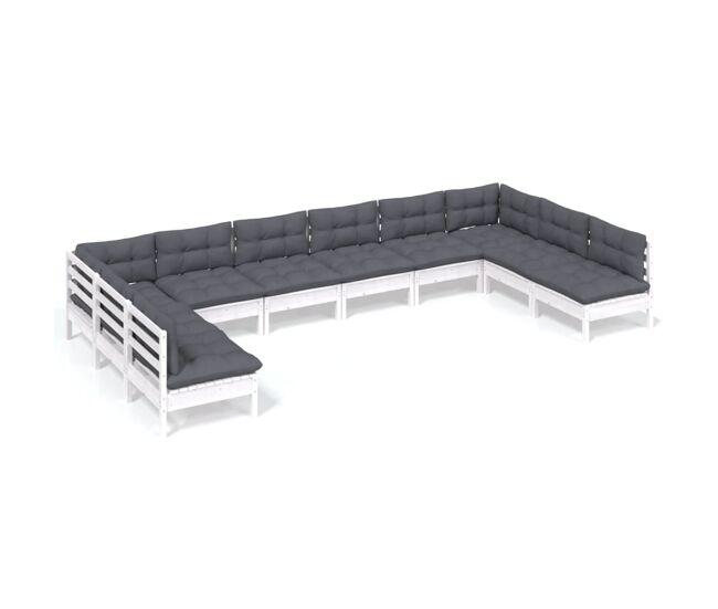 Muebles de jardín 10 pzas con cojines blanco madera maciza pino