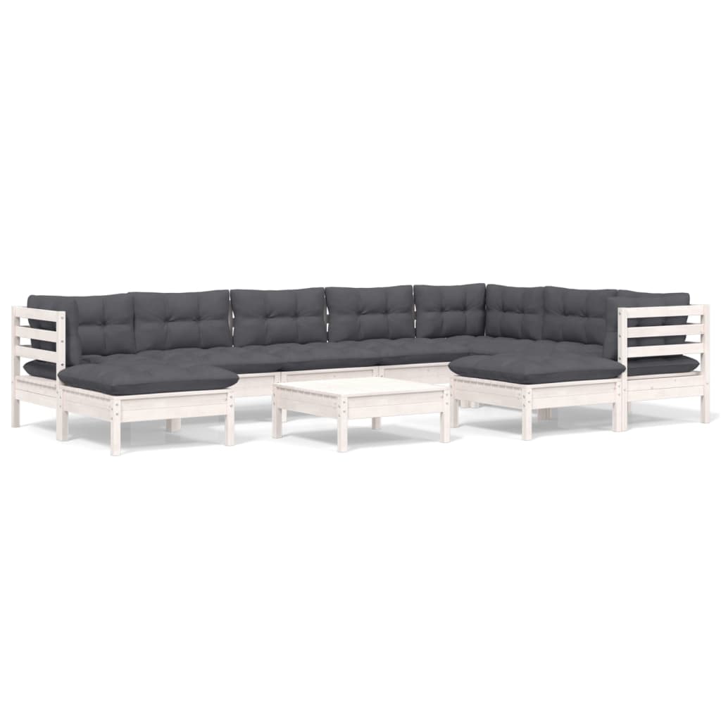 Muebles de jardín 10 pzas y cojines madera maciza de pino