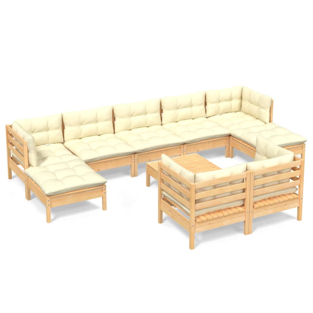 Juego muebles de jardín 10 pzas y cojines madera de pino maciza