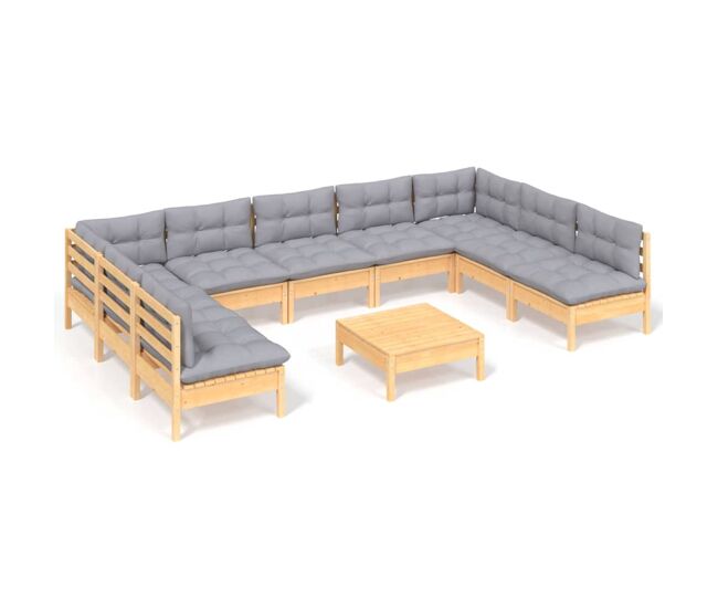 Juego de muebles de jardín 10 pzas y cojines madera maciza pino