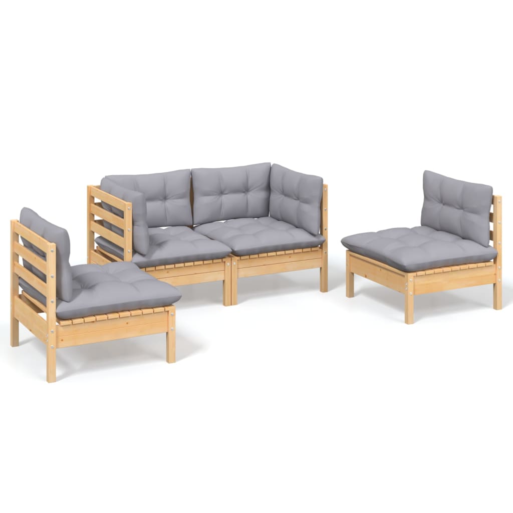 Juego de muebles de jardín 4 pzas y cojines madera maciza pino