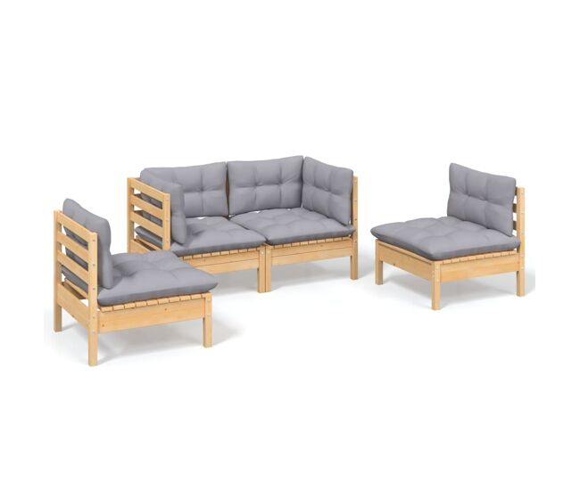 Juego de muebles de jardín 4 pzas y cojines madera maciza pino