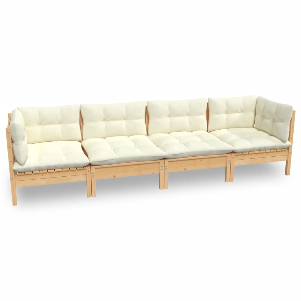 Muebles de jardín 4 pzas y cojines madera maciza de pino