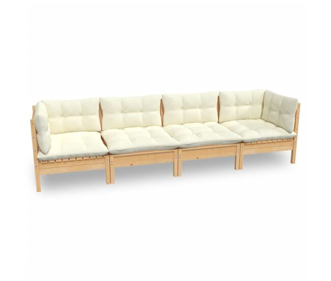 Muebles de jardín 4 pzas y cojines madera maciza de pino crema