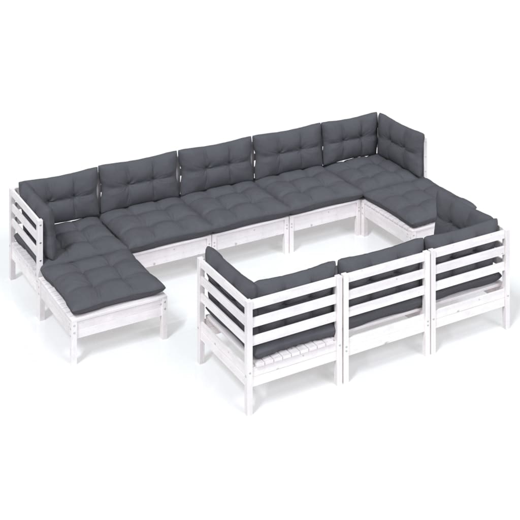 Muebles de jardín 10 pzas cojines madera maciza de pino