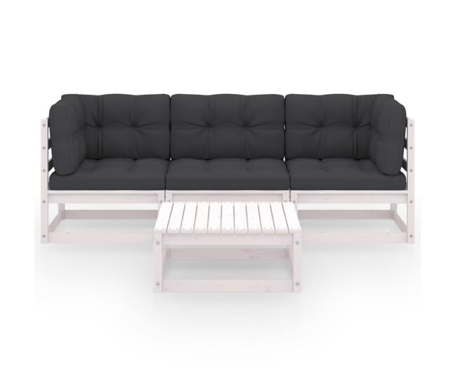 Muebles de jardín 4 piezas con cojines de madera de pino maciza