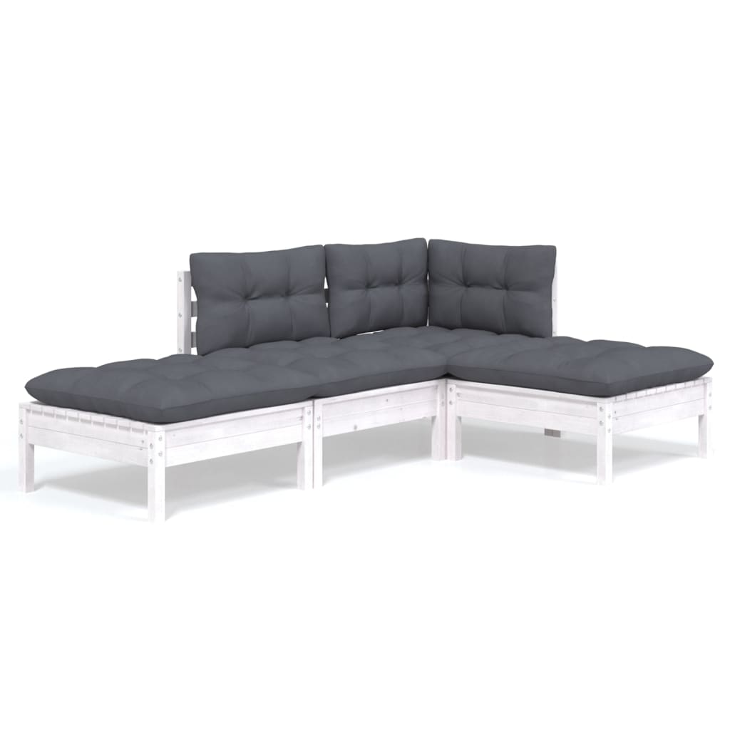 Muebles de jardín 4 piezas cojines madera maciza de pino
