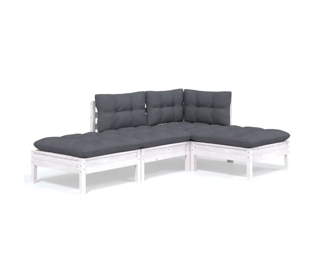 Muebles de jardín 4 piezas con cojines madera maciza de pino
