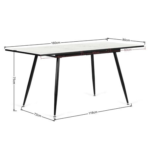 MESA ELÁSTICA WHALEN MÁRMORE BRANCO COM PÉ PRETO + CAMURÇA CHARLTON CASTANHO S FRXZ conjunto de mesa extensível com efeito mármore branco 120-160 e 4 cadeiras estilo escandinavo retro