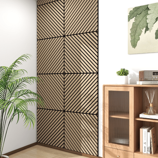Conjunto de 4 painéis acústicos 3D Vang com lâminas diagonais 1,44 m² Nogueira claro NEU.HOLZ