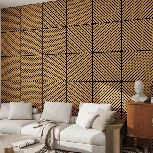 Conjunto de 4 painéis acústicos 3D Vang com lâminas diagonais 1,44 m² Carvalho escuro NEU.HOLZ