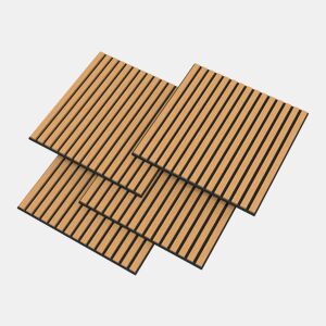 Conjunto de 4 painéis acústicos 3D Vang com lâminas lineares 1,44 m² Carvalho escuro NEU.HOLZ