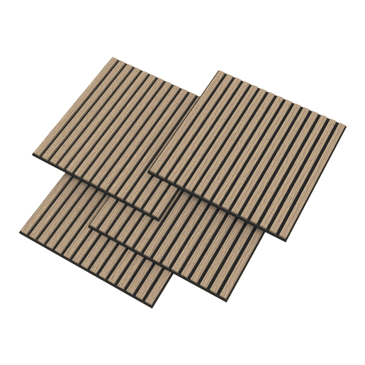 Conjunto de 4 painéis acústicos 3D Vang com lâminas lineares 1,44 m² Nogueira claro NEU.HOLZ