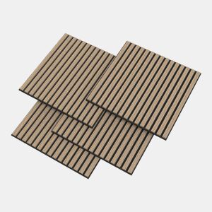 Conjunto de 4 painéis acústicos 3D Vang com lâminas lineares 1,44 m² Nogueira claro NEU.HOLZ
