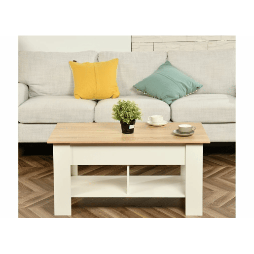 Mesa de centro com tampo elevatório, efeito madeira e branco 96*50 ELOT CARVALHO BRANCO 96