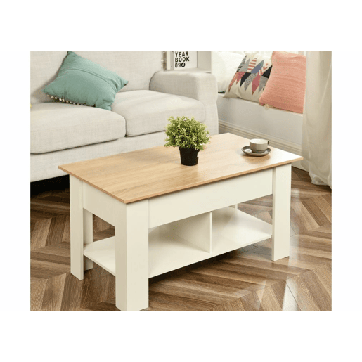 Mesa de centro com tampo elevatório, efeito madeira e branco 96*50 ELOT CARVALHO BRANCO 96