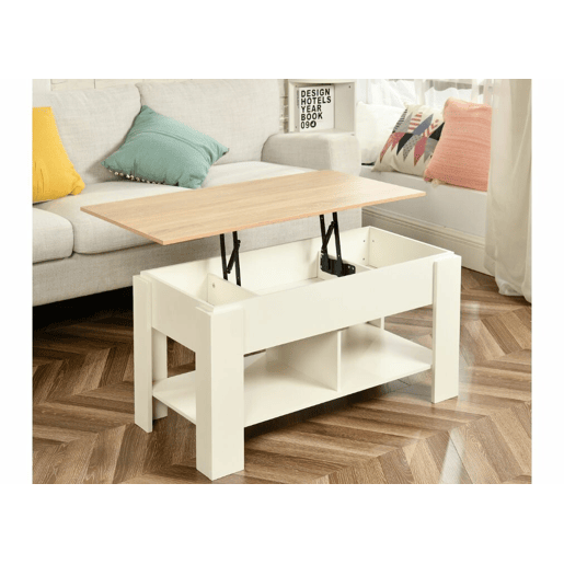 Mesa de centro com tampo elevatório, efeito madeira e branco 96*50 ELOT CARVALHO BRANCO 96