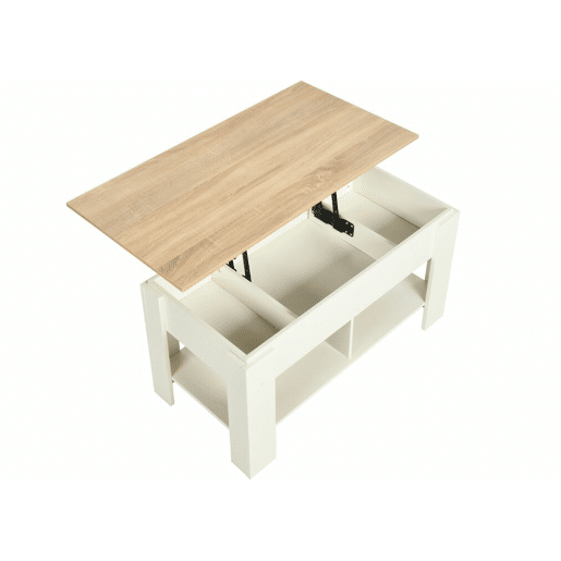Mesa de centro com tampo elevatório, efeito madeira e branco 96*50 ELOT CARVALHO BRANCO 96