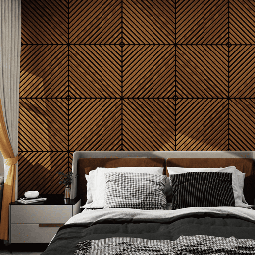 Conjunto de 4 painéis acústicos 3D Vang com lâminas diagonais 1,44 m² Teca NEU.HOLZ