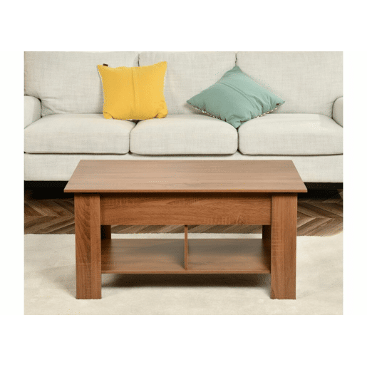 Mesa de centro com tampo elevatório, efeito madeira e castanho 96*50 ELOT BROWN 96 Mesa de centro com tampo elevatório, efeito madeira e castanho 96*50 ELOT BROWN 96
