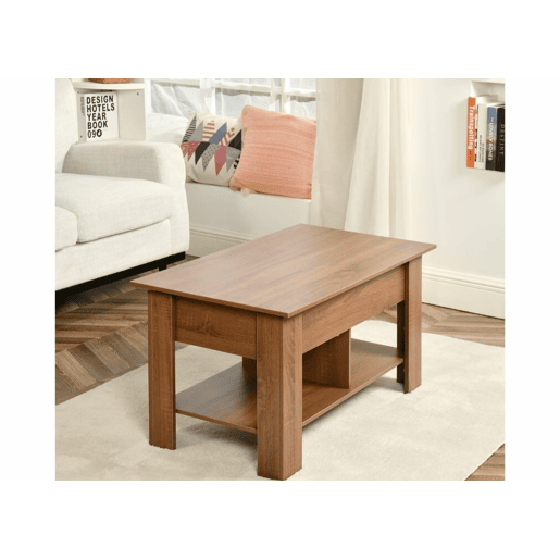 Mesa de centro com tampo elevatório, efeito madeira e castanho 96*50 ELOT BROWN 96 Mesa de centro com tampo elevatório, efeito madeira e castanho 96*50 ELOT BROWN 96