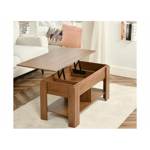 Mesa de centro com tampo elevatório, efeito madeira e castanho 96*50 ELOT BROWN 96 Mesa de centro com tampo elevatório, efeito madeira e castanho 96*50 ELOT BROWN 96