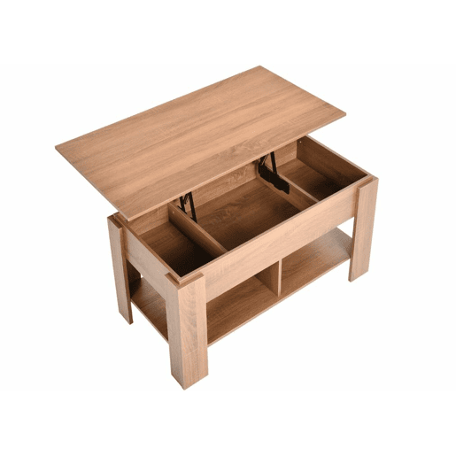 Mesa de centro com tampo elevatório, efeito madeira e castanho 96*50 ELOT BROWN 96 Mesa de centro com tampo elevatório, efeito madeira e castanho 96*50 ELOT BROWN 96
