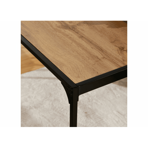Conjunto de sala de jantar industrial com 1 mesa e 4 cadeiras u2013 tampo com efeito de madeira e cadeiras em camurça castanha