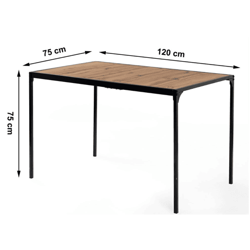 Conjunto de sala de jantar industrial com 1 mesa e 4 cadeiras u2013 tampo com efeito de madeira e cadeiras em camurça castanha