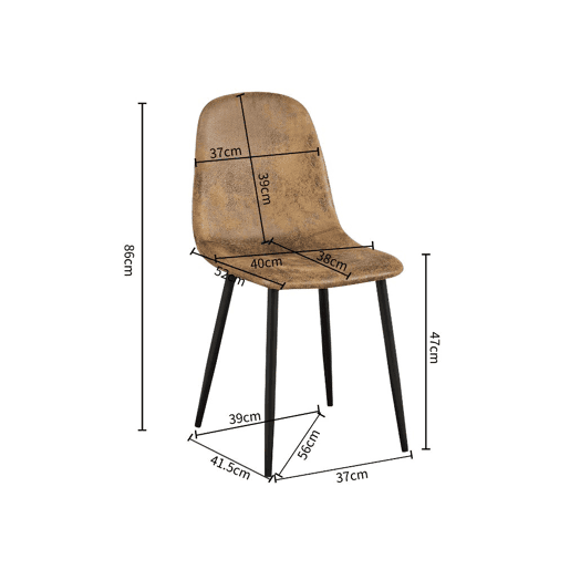 Conjunto de sala de jantar industrial com 1 mesa e 4 cadeiras u2013 tampo com efeito de madeira e cadeiras em camurça castanha