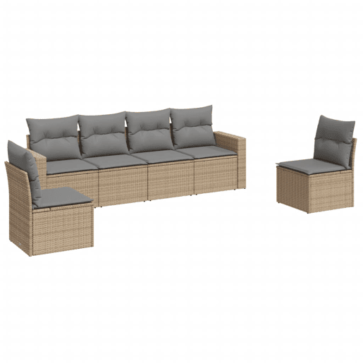 vidaXL 6 pcs conjunto de sofás p jardim com almofadões vime PE bege