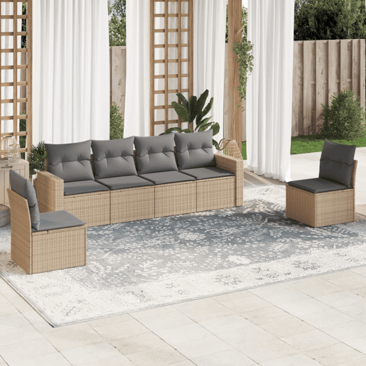 vidaXL 6 pcs conjunto de sofás p jardim com almofadões vime PE bege