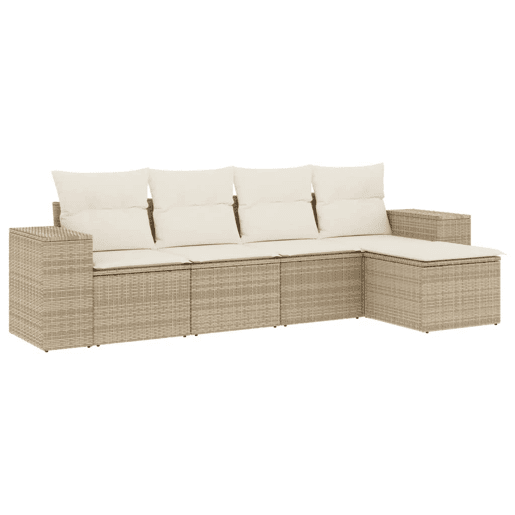 vidaXL 5 pcs conjunto de sofás p jardim com almofadões vime PE bege vidaXL 5 pcs conjunto de sofás p jardim com almofadões vime PE bege