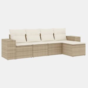 vidaXL 5 pcs conjunto de sofás p jardim com almofadões vime PE bege