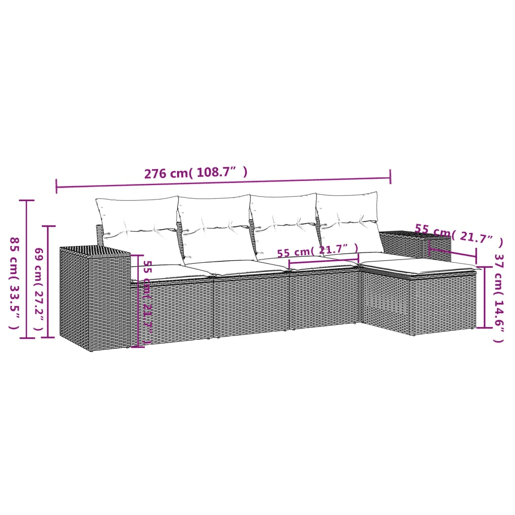 vidaXL 5 pcs conjunto de sofás p jardim com almofadões vime PE bege vidaXL 5 pcs conjunto de sofás p jardim com almofadões vime PE bege