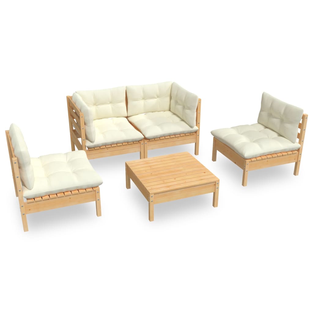 Juego de muebles de jardín 5 pzas y cojines madera pino maciza