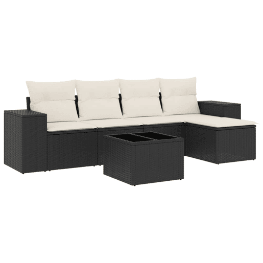 vidaXL 6 pcs conjunto sofás de jardim c almofadões vime PE preto