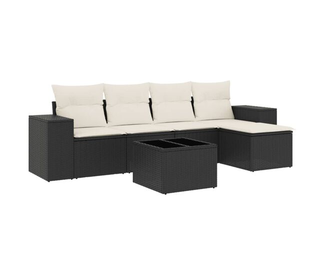 Vidaxl set de sofás de jardín 6 piezas y cojines ratán sintético negro