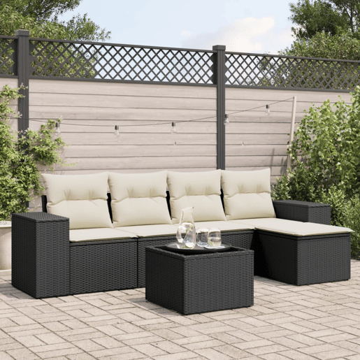 vidaXL 6 pcs conjunto sofás de jardim c almofadões vime PE preto