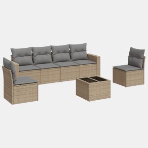 vidaXL 7 pcs conjunto de sofás p jardim com almofadões vime PE bege