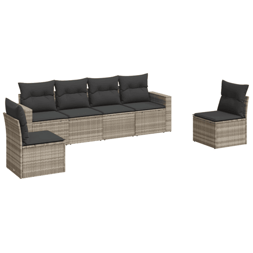 vidaXL 6 pcs conj. sofás jardim com almofadões vime PE cinzento-claro vidaXL 6 pcs conj. sofás jardim com almofadões vime PE cinzento-claro