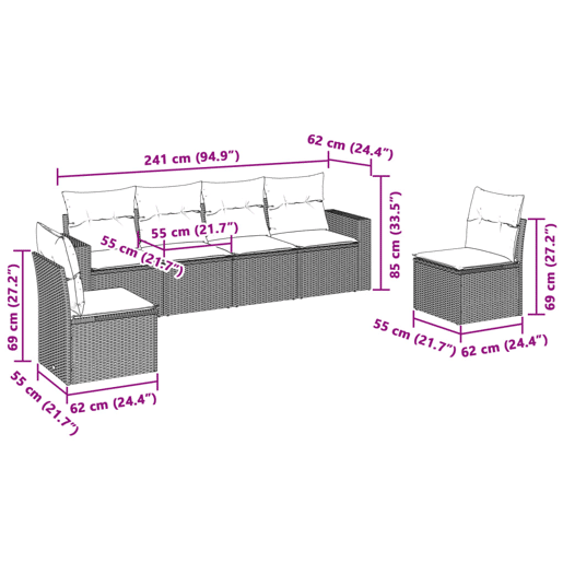 vidaXL 6 pcs conj. sofás jardim com almofadões vime PE cinzento-claro vidaXL 6 pcs conj. sofás jardim com almofadões vime PE cinzento-claro