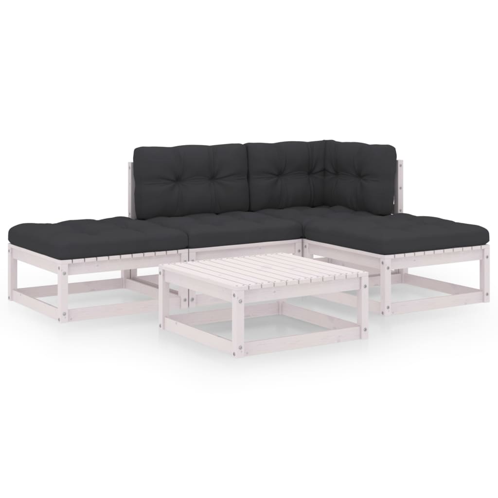 Juego de muebles de jardín 5 pzas y cojines madera pino maciza