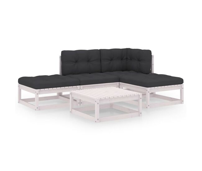 Juego de muebles de jardín 5 pzas y cojines madera pino maciza