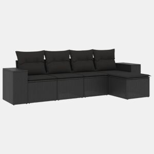 vidaXL 5 pcs conjunto sofás de jardim com almofadões vime PE preto