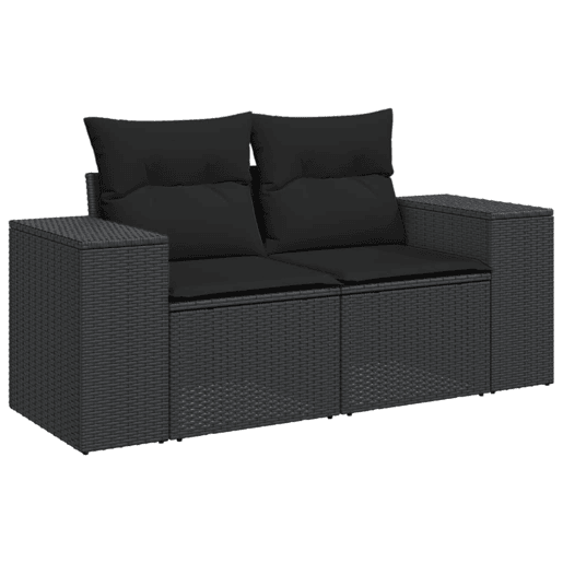 vidaXL 5 pcs conjunto sofás de jardim com almofadões vime PE preto vidaXL 5 pcs conjunto sofás de jardim com almofadões vime PE preto