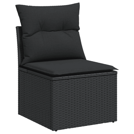 vidaXL 5 pcs conjunto sofás de jardim com almofadões vime PE preto vidaXL 5 pcs conjunto sofás de jardim com almofadões vime PE preto